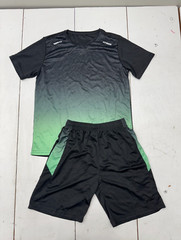 Sport 2 Piece Black Green Ombre Athletic Shirt Short Set Mens Size Small