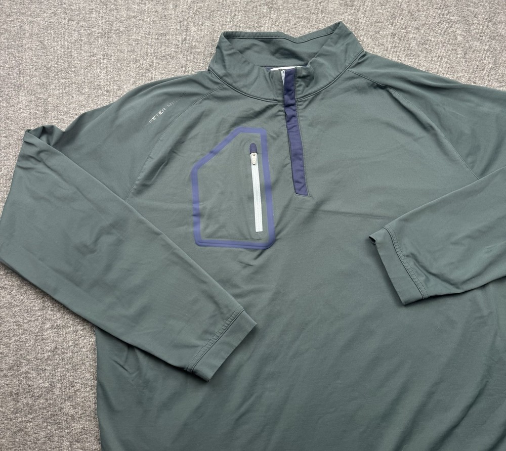 Peter Millar 1/4 Zip Pullover Sweater Men’s Sz XL Green Golf Performance Pocket