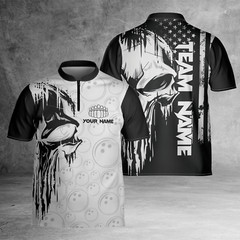 Personalized Skull Bowling Shirt for Men Custom Team’s Name American Flag Bowler