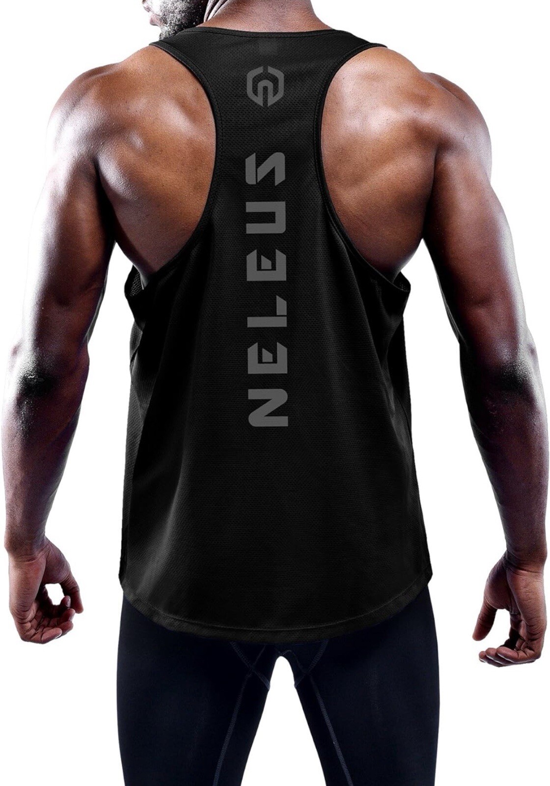 NELEUS Men's 3 Pack Dry Fit Y-Back Muscle Tank Top (White,Gray,Black) gallery