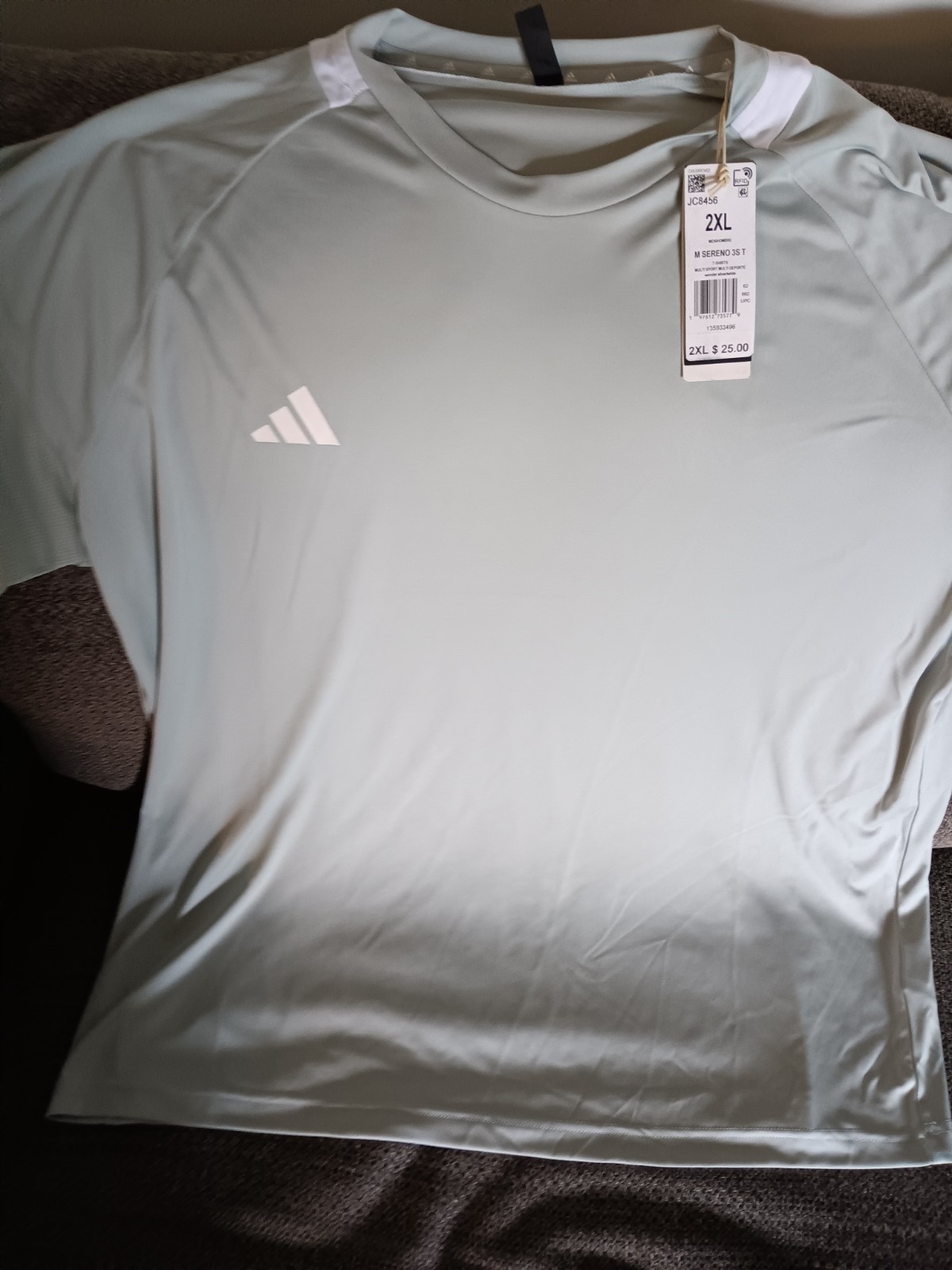NWT ADIDAS SERENO 3S T-SHIRT MEN'S SOCCER SPORTSWEAR TRAINING 2XL SILVER/WHITE,, gallery
