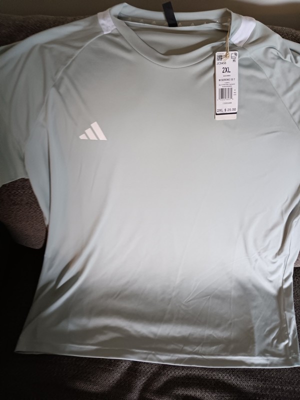 NWT ADIDAS SERENO 3S T-SHIRT MEN'S SOCCER SPORTSWEAR TRAINING 2XL SILVER/WHITE,, gallery