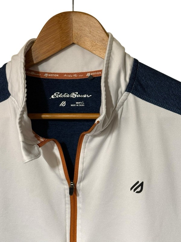 Eddie Bauer Motion Freedry 1/4 Zip Pullover Men’s Large Tan-Blue gallery