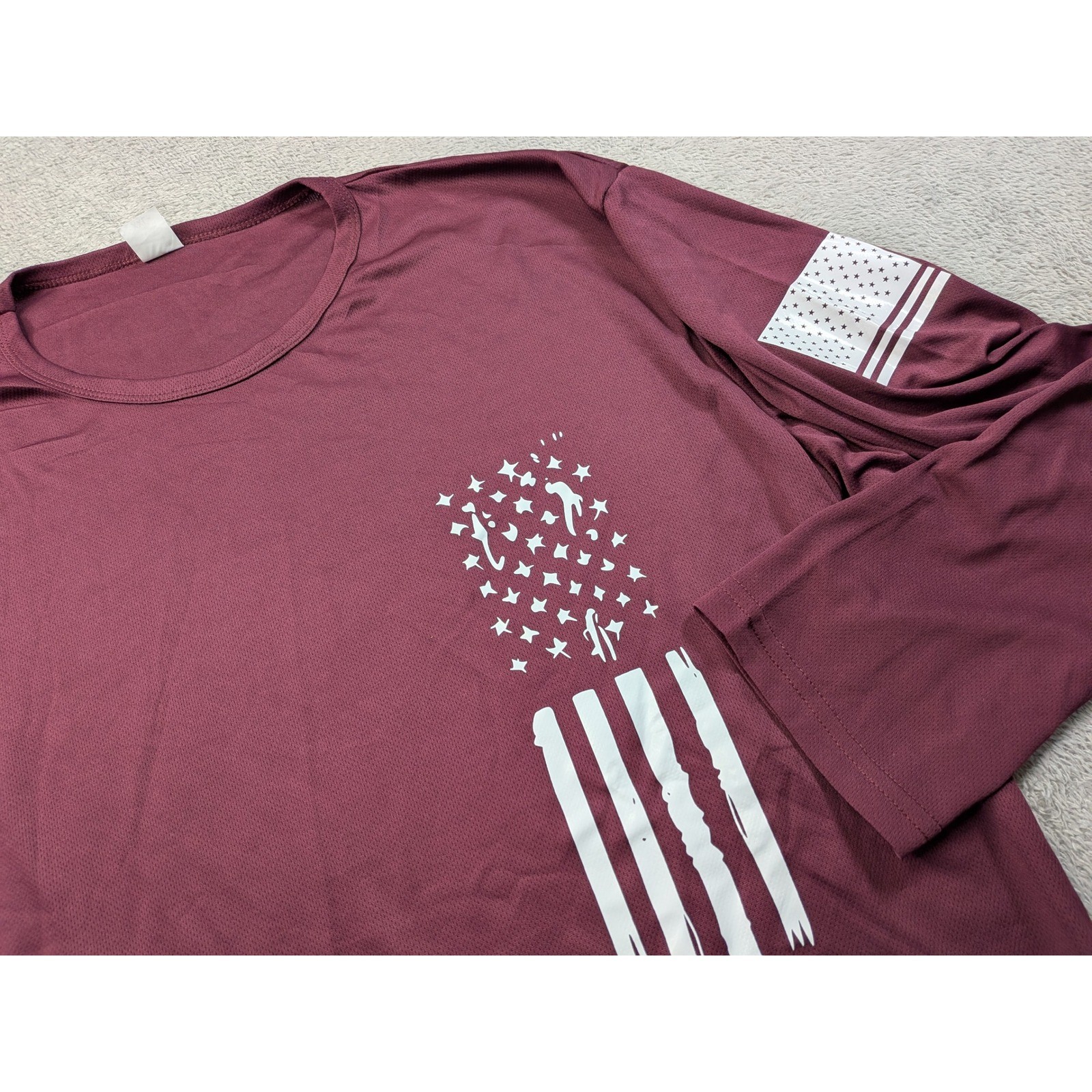 JELL-SL Mens XXL Long Sleeve Performance Shirt Maroon American Flag Graphic gallery