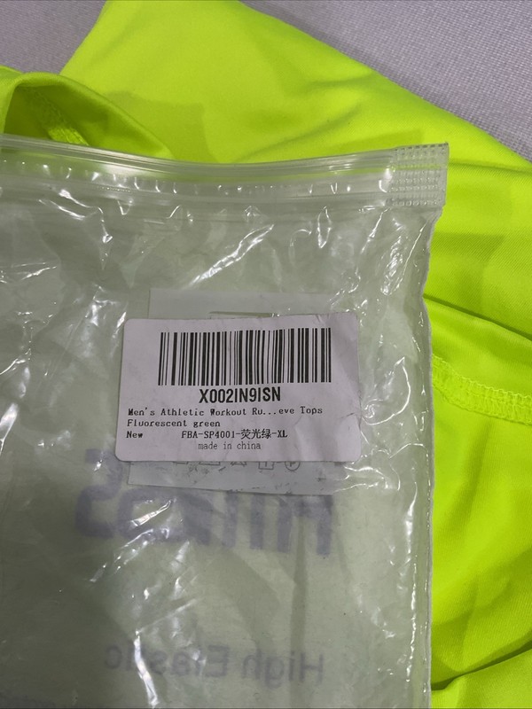 Men’s Athletic Workout Short Sleeve Fluorescent Green Tshirt Size XL Runs Small gallery