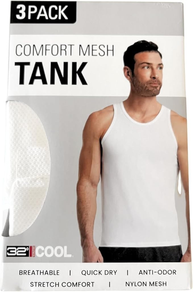 32 Degrees Cool Men's Comfort Mesh Tank, 3-Pack | White | Medium gallery