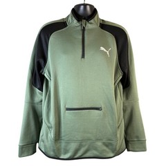 Puma Mens Quarter Zip Pullover Olive Green Black Waffle Knit Activewear Medium