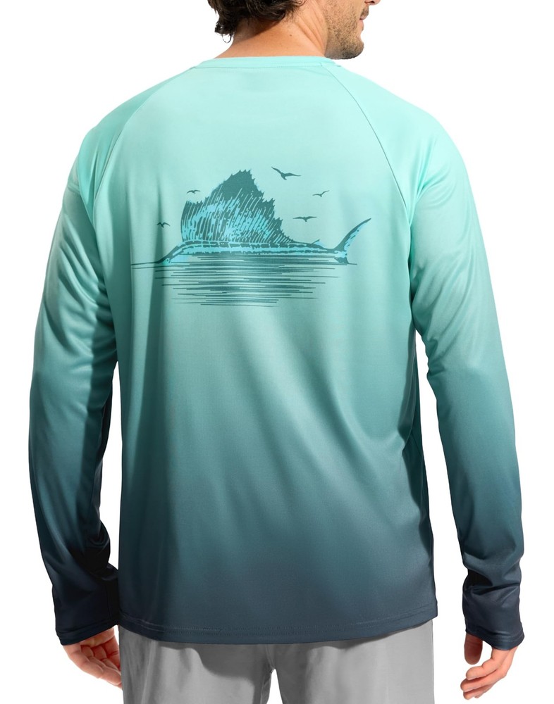 Men's Sun Protection Long Sleeve Shirts UPF 50+ Fishing Swim Shirts Lightweig...