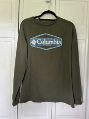 Columbia Active Top Mens Large Dark Green Long Sleeve Graphic Pullover Fishing