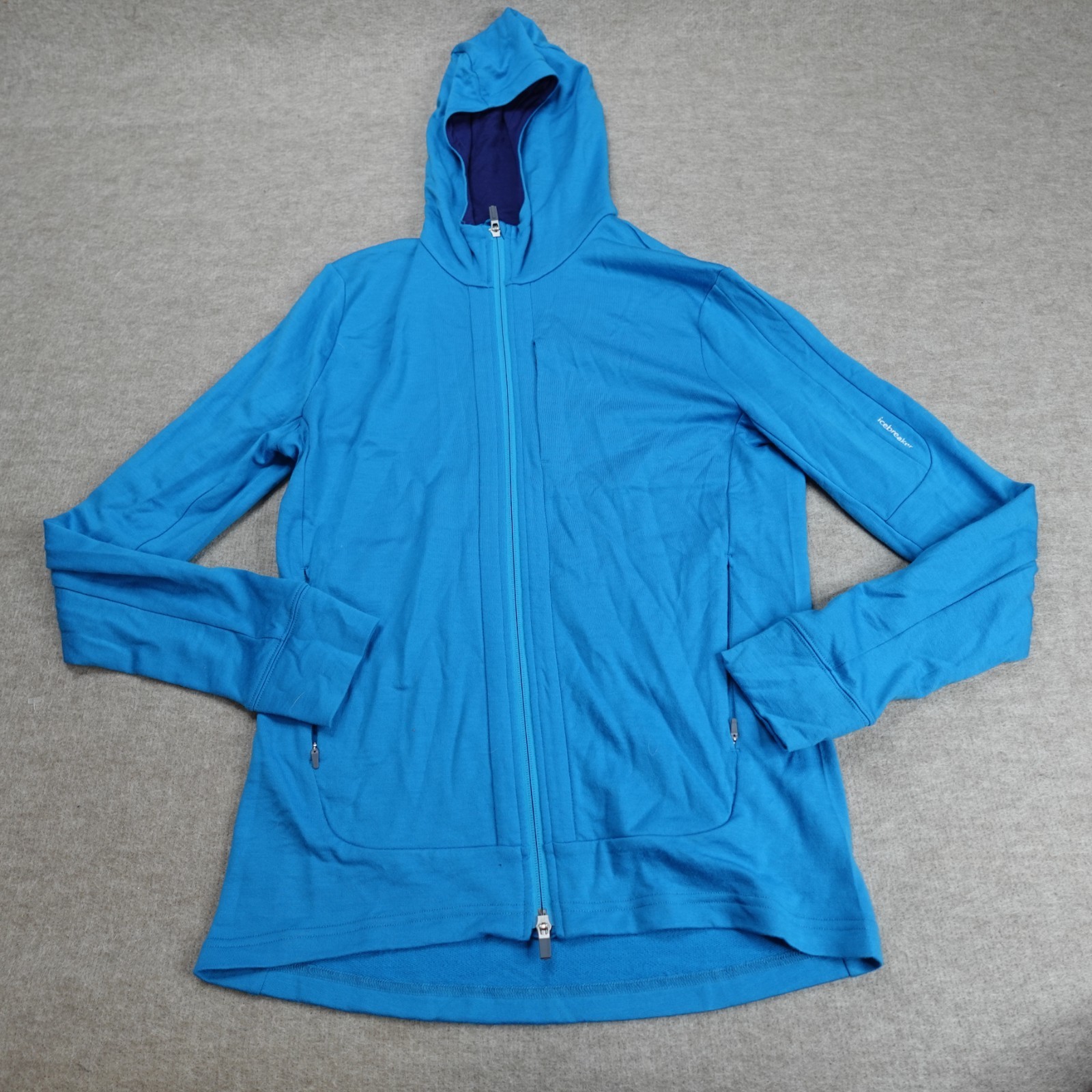 Icebreaker Mens Sweater Medium Blue Green Teal Full Zip 100% Wool gallery