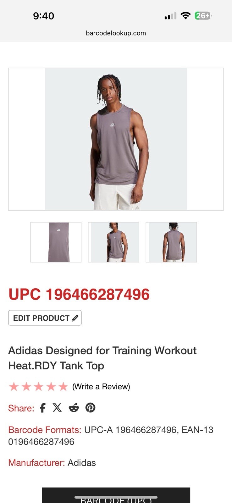 Adidas Men's Gray RDY Training Tank Top | Sleeveless Workout Shirt NWT XS 23s gallery