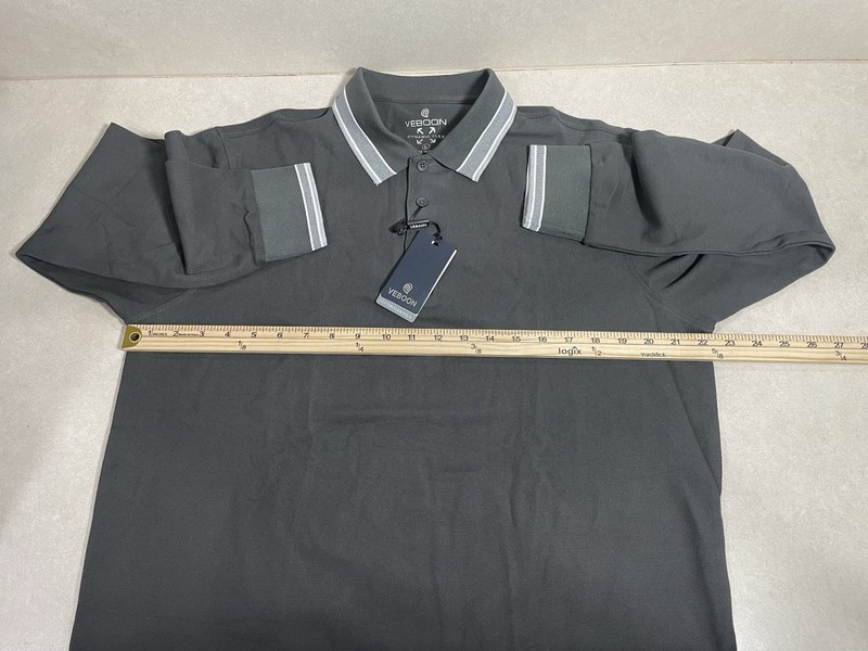 Veboon Men's Dynamic Flex Size L Dark Grey Long Sleeve Cotton Polo NWT!! gallery