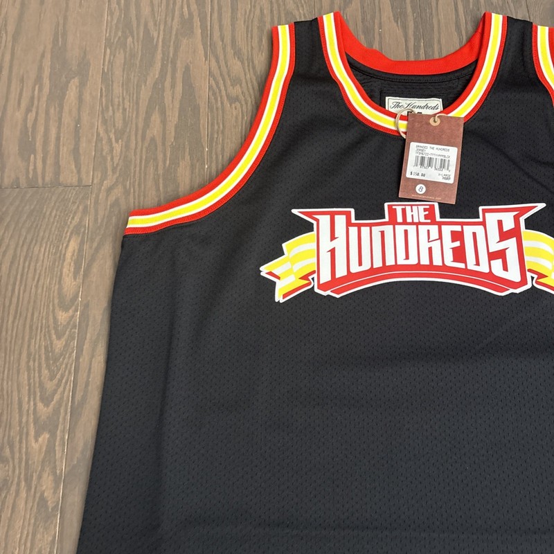 The Hundreds Mitchell & Ness XL Baksetball Jersey Black Red Yellow Atom Bomb NWT gallery