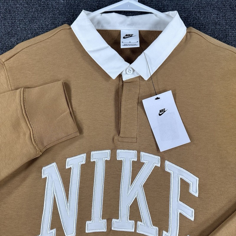 Nike Club Fleece Long Sleeve Flax White Polo Shirt Men’s Sz M (FN3112 224) gallery