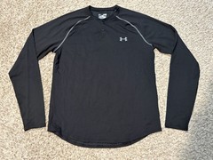 Under Armour ColdGear Infrared Button Henley Shirt Mens XL Black LS Fitted MINT