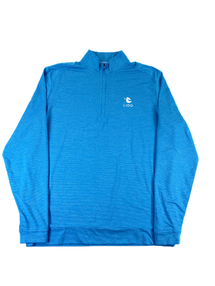 johnnie-O Men's Vaughn 1/4 Zip Course Logo Blue Stripe Pullover Medium