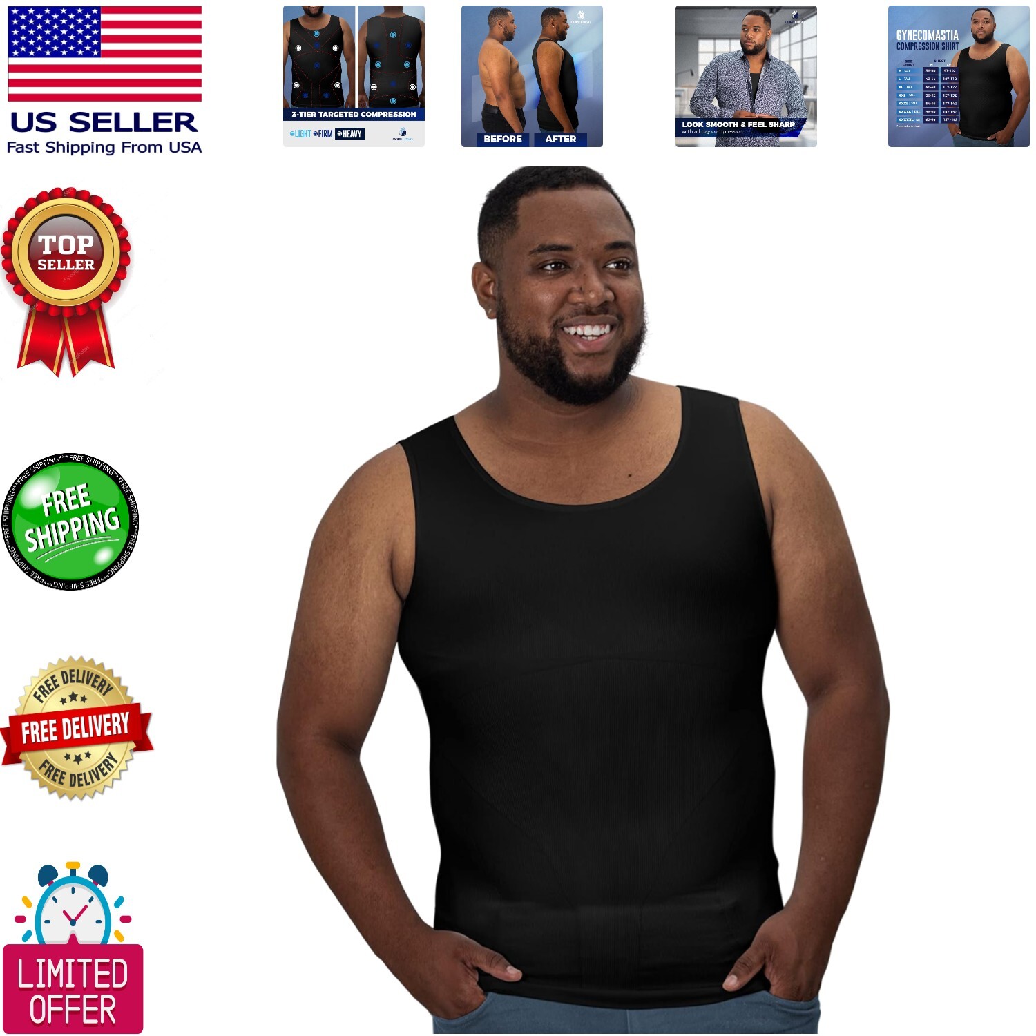 Comfortable Shaping Compression Tank Top for Men - Reduce Chest Appearance gallery