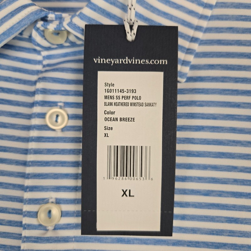 VINEYARD VINES PERFORMANCE New $110 Mens Polo Shirt Size XL Golf Blue Stripe gallery