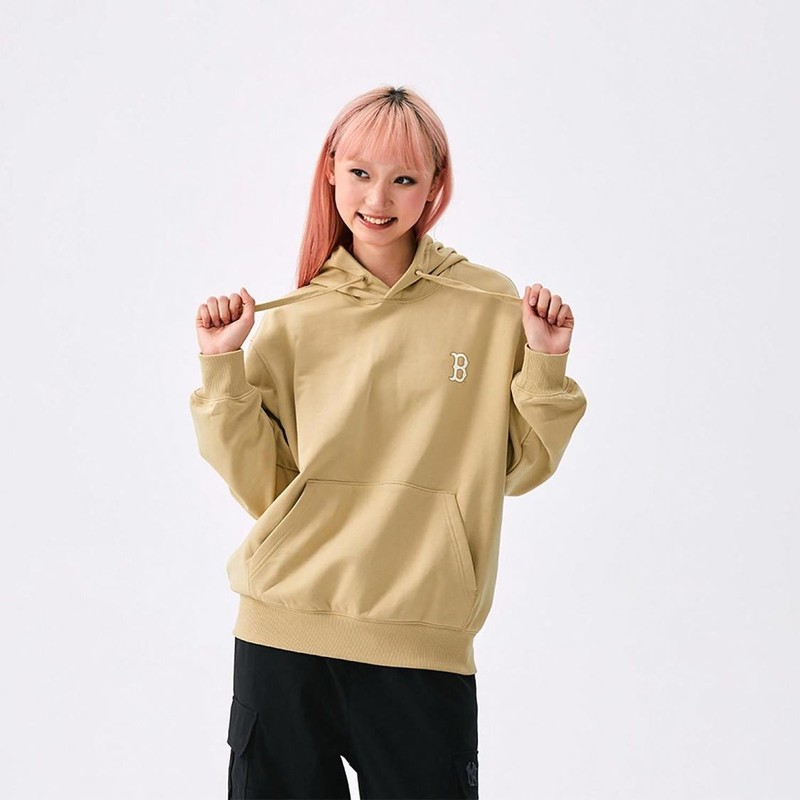 MLB Large Back Logo Letter Printed Pocket Hoodie Unisex in Light Beige gallery