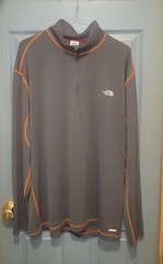 Xl Mens North Face Quarter Zip Grey And Orange Compression Vapor Wick Shirt.