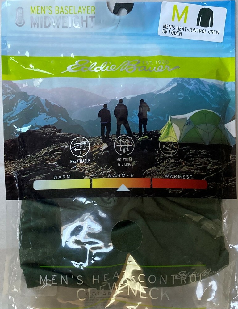 NWT EDDIE BAUER MEN BASE LAYER LONG SLEEVE CREW LODEN SHIRT UNDERWEAR MEDIUM $30