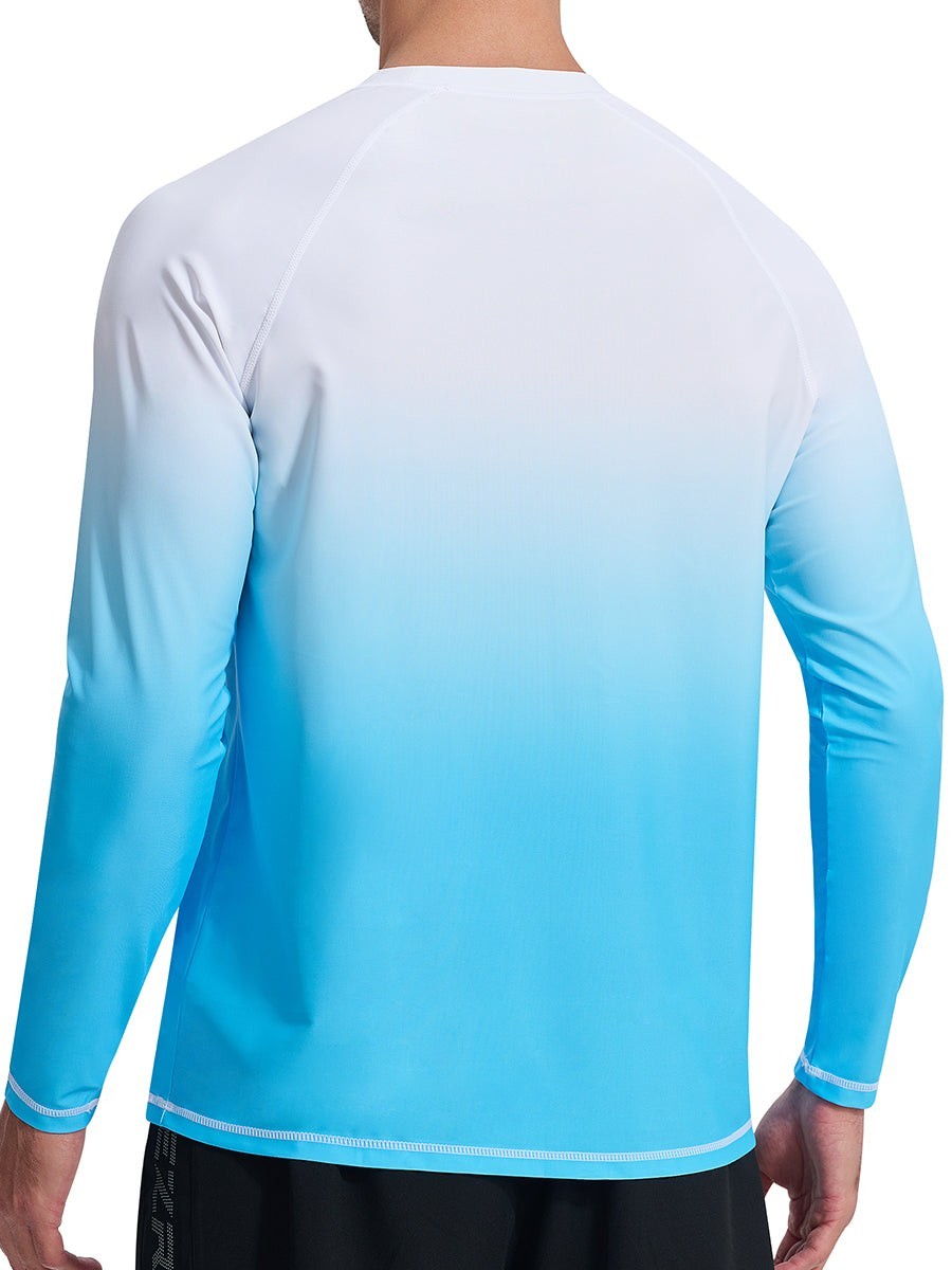 EZRUN Men's UPF 50+ Quick Dry Long Sleeve Gradient Rash Guard 2XL White/Blue gallery