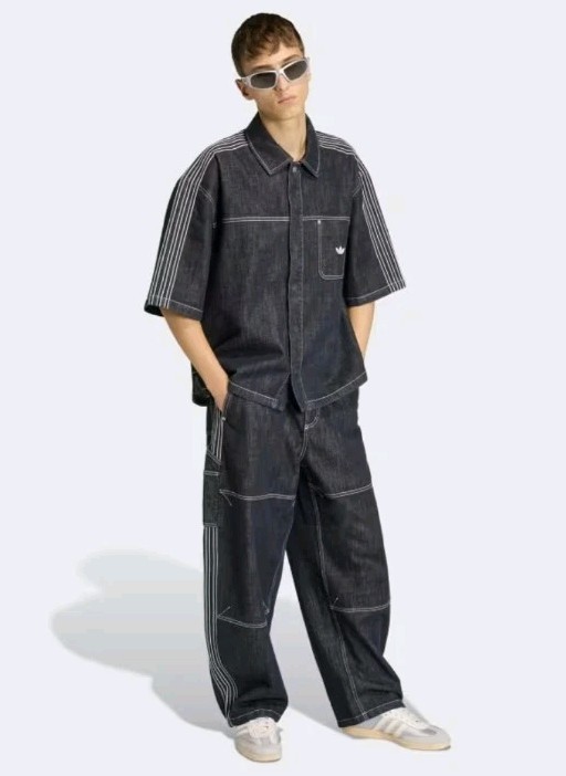 Adidas ORIGINALS DENIM SHORT SLEEVE WORK SHIRT 2XL XXL New Nwt Indigo Denim gallery