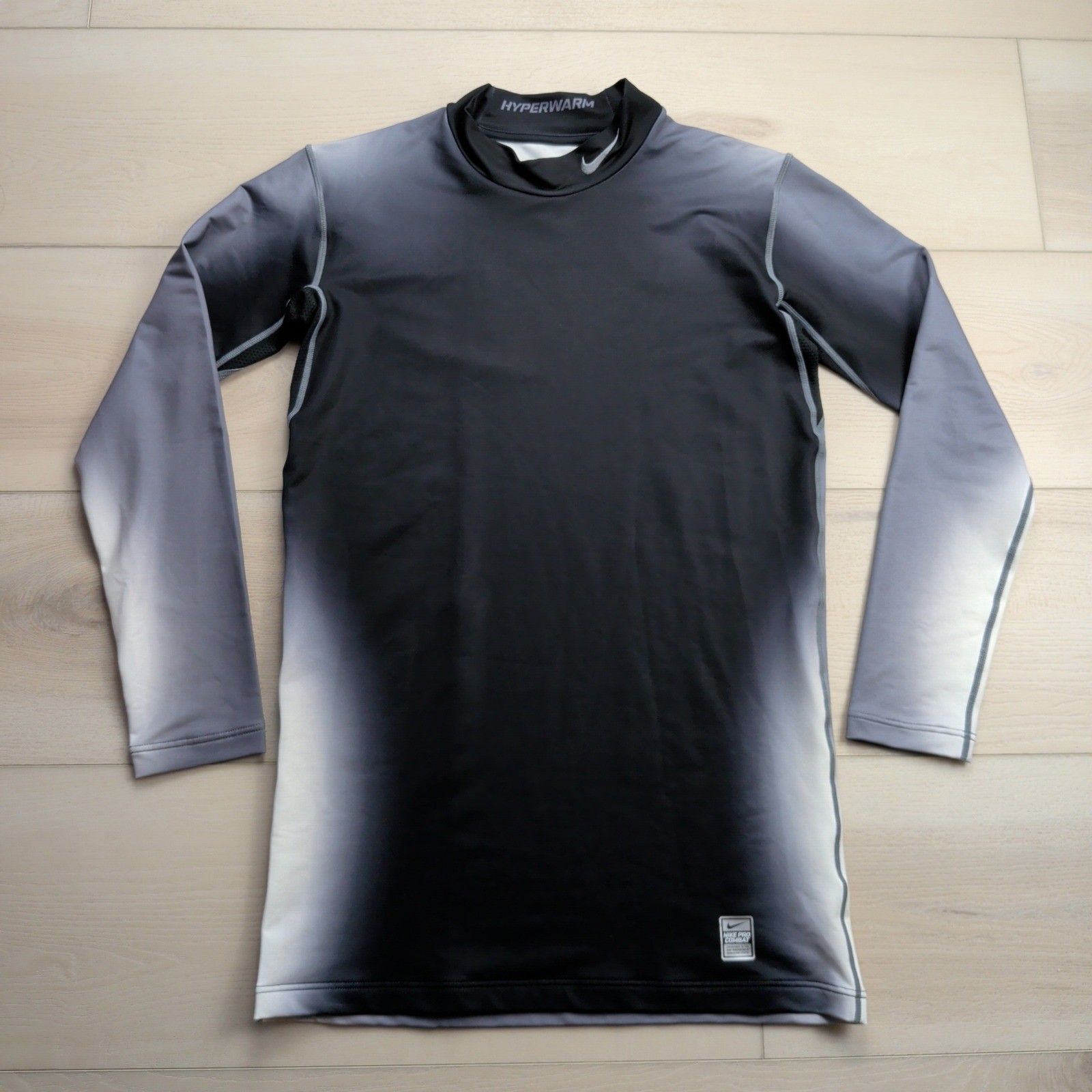 Nike Pro Combat Hyperwarm Dri-Fit Compression Shirt Mens XL Black Grey Mock Neck gallery