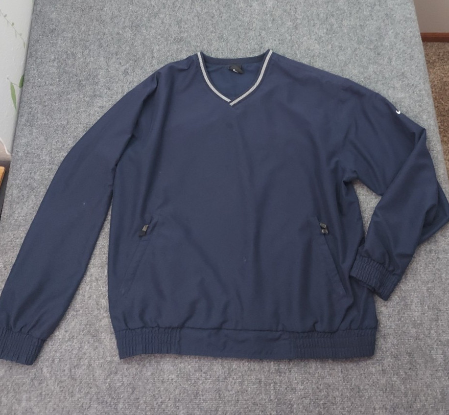 Nike Golf Pullover Jacket Mens Large Blue V Neck Windbreaker Zip Pockets