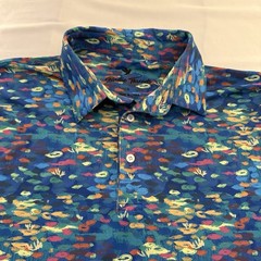 Birdie Threads Polo Shirt Mens Large Impressionism Print Stretch New NWOT 👀🔥
