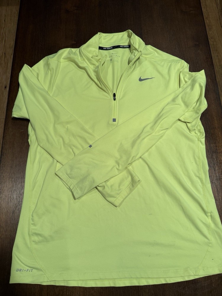 Nike Pullover Mens Large Neon Yellow Dri-Fit Quarter Zip Running Golf Athletic