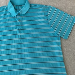 IZOD Golf Polo Shirt Button Up Mens Size XL Turquoise Boxy Striped Performance