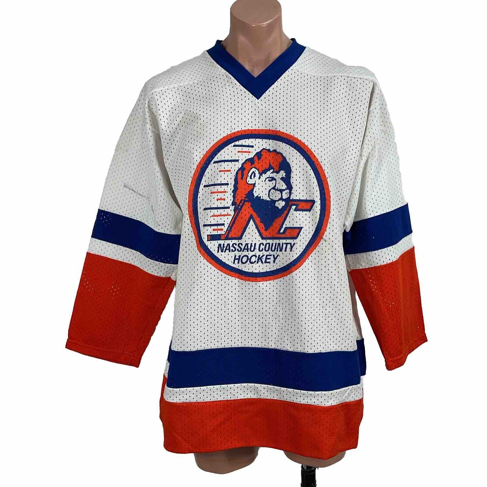 Vintage 90s Mesh Knit Nassau County Lions #16 OMAGE Hockey Jersey NWOT mens XL gallery