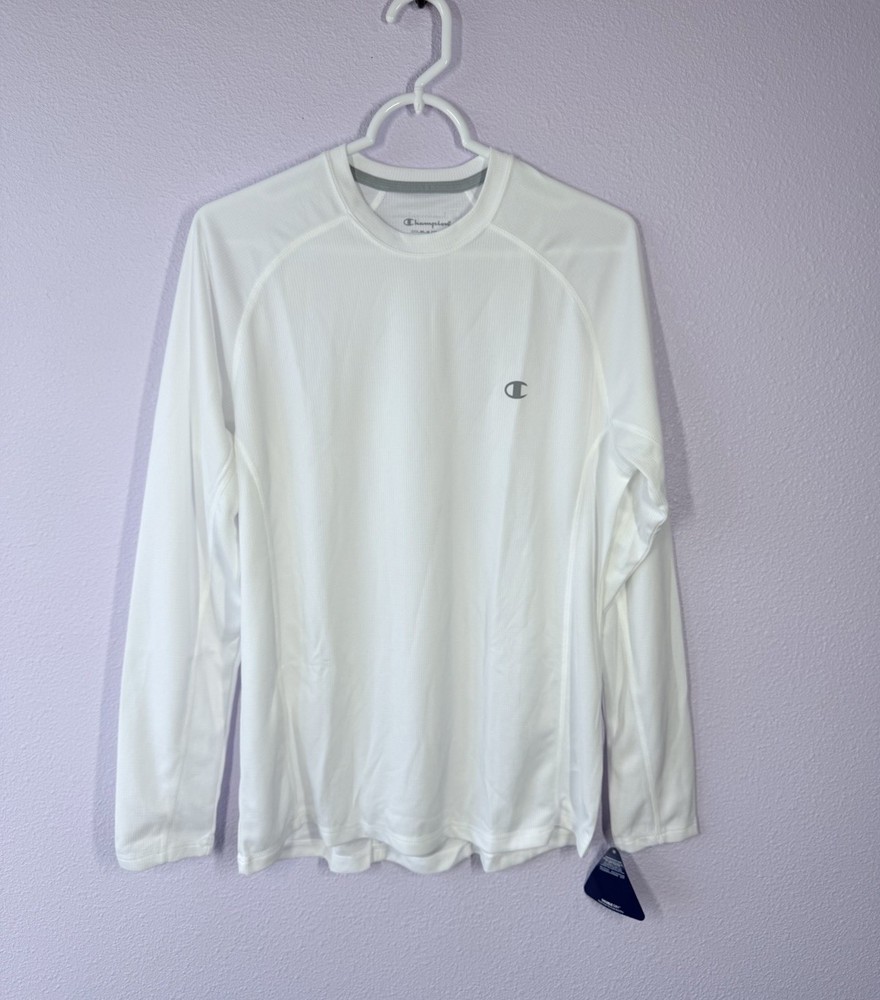 Champion Double Dry Men’s Medium White Long Sleeve Shirt Base Layer Workout NWT