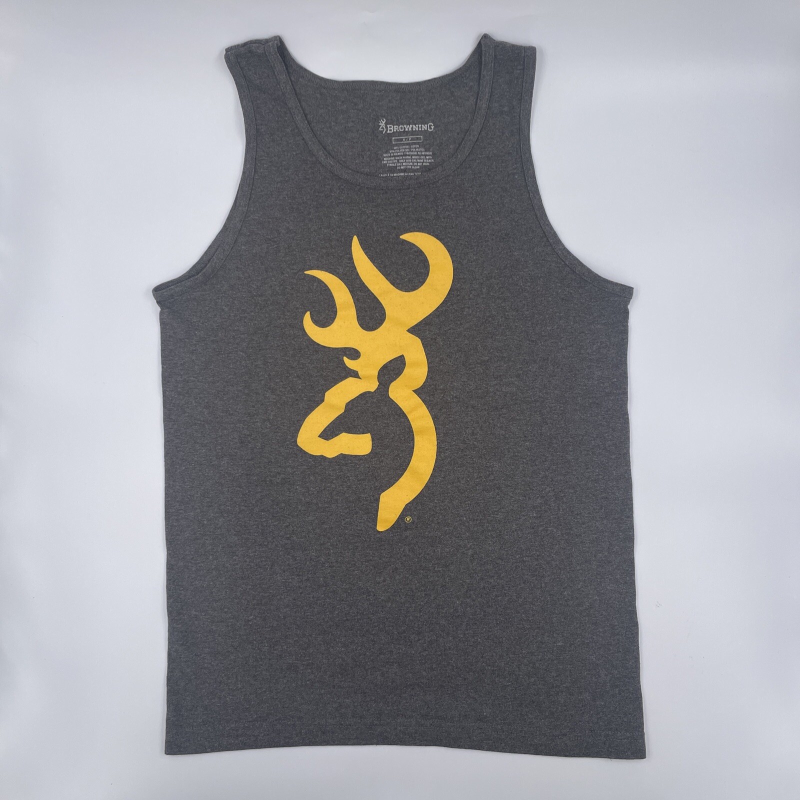 Browning Dark Gray Tank Top Yellow Logo Men's Size S Hunting Rifles Camping gallery