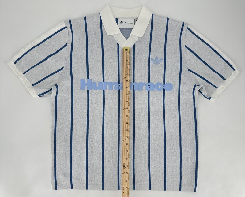 Adidas Shirt Mens Medium Pharrell Human Race Cloud White Knit Polo Jersey HU1104 gallery