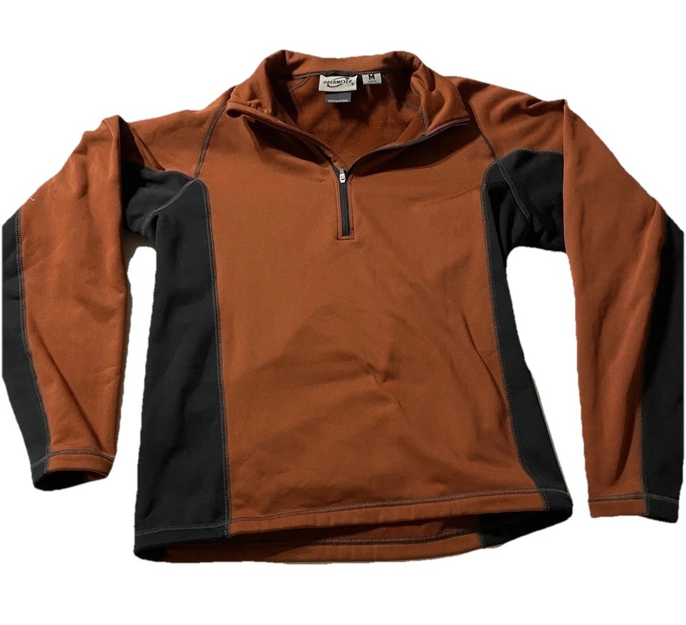 Obermeyer Quarter Zip Fleece Pullover Size M Orange Black Ski Outdoor Mid Layer