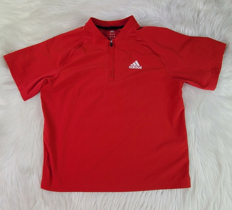 Adidas Pullover Youth Small Red Half Zip Short Sleeve Vented * gallery