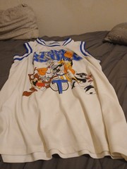 Space Jam Looney Tunes Graphic Basketball Jersey Tank Top L White/Blue