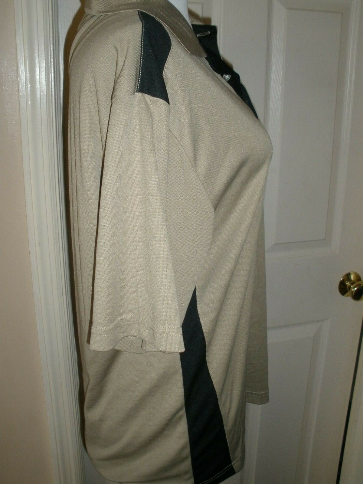 Men's Polo Golf Top Top Flite Large Tan Black (C10) gallery