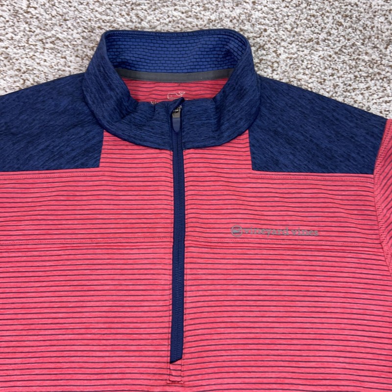 Vineyard Vines Pullover Mens XL Red Navy Performance 1/4 Zip Striped Long Sleeve gallery
