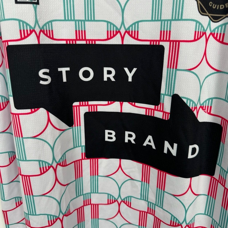 Story Brand Soccer Jersey Mens Large White Red Teal Graphic Don Miller Icarus FC gallery