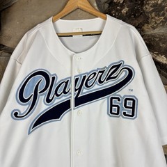 Playerz 69 Baseball Jersey Mens Large Button Up Script 69 Embroidered Patch 2xl