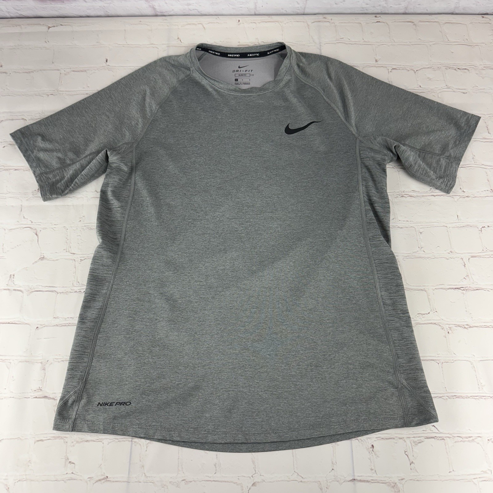 Nike Pro Dri-Fit Gray Training Gym Workout Running Tennis Shirt Size Men’s Large gallery