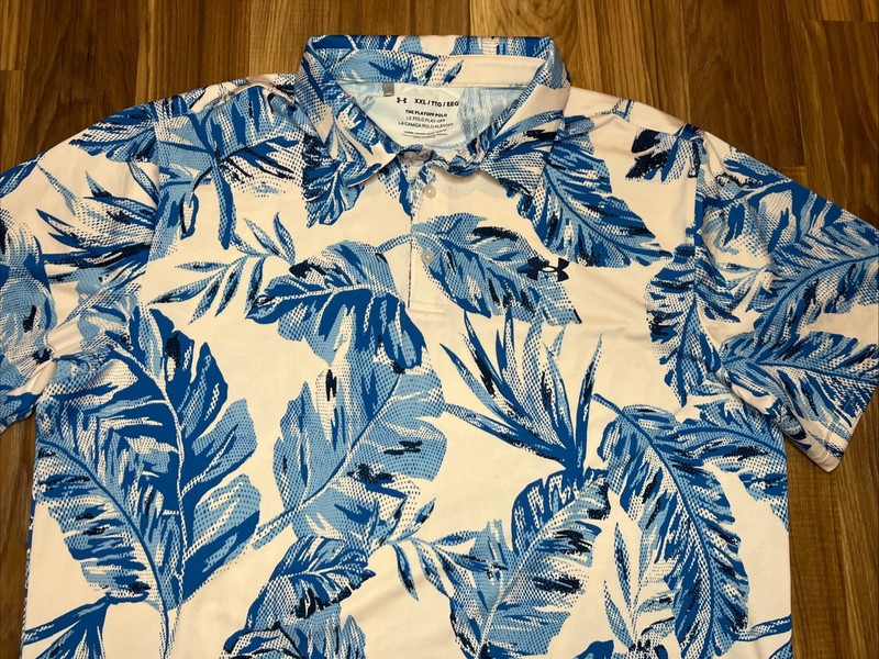 Under Armor Leafy Blue Pink The Play Off Polo Short Sleeve Collared Size 2XL gallery