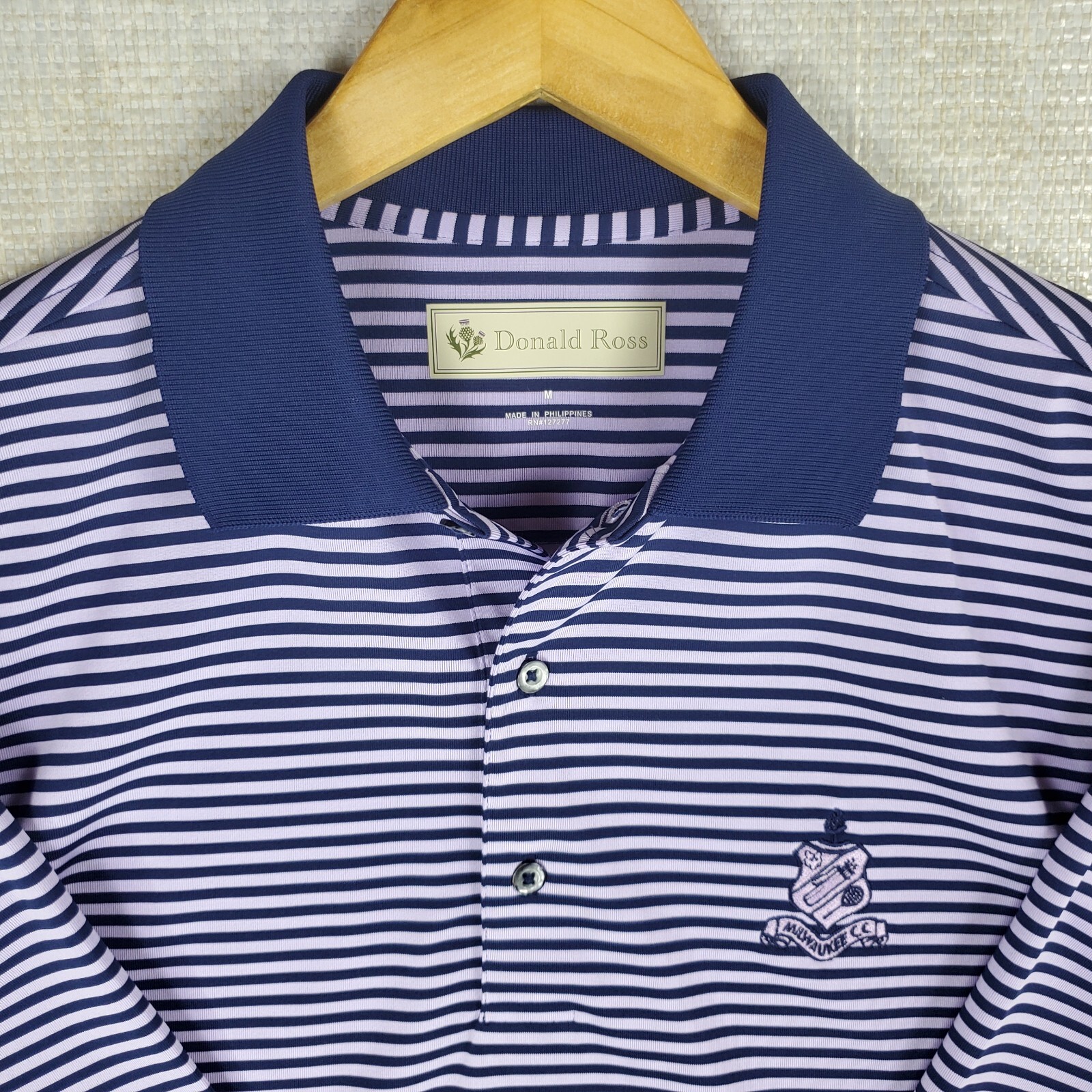 DONALD ROSS x MILWAUKEE CC Size Medium Performance Polo Shirt Mens Blue Lilac gallery