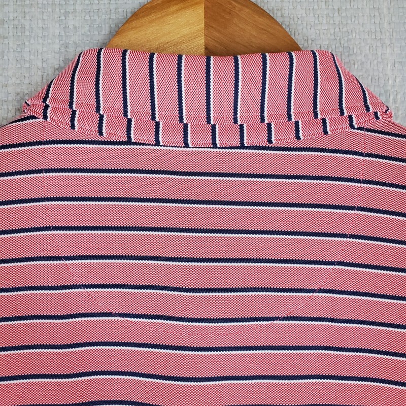 JOHNNIE-O Size Large Mens Salmon Striped Polo Shirt Performance Golf Wicking gallery