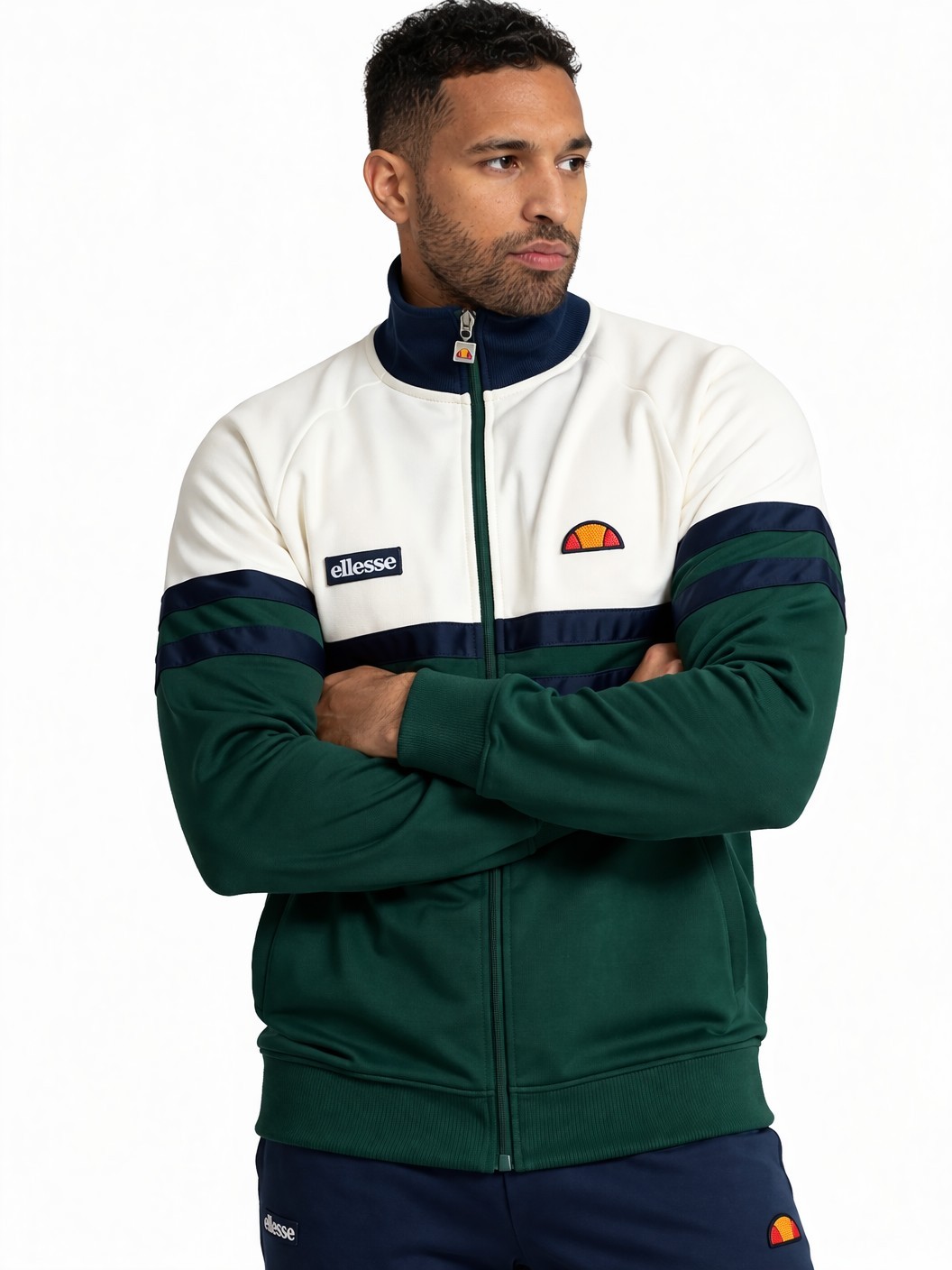 Ellesse Mens Rimini Zip Up Track Top Vintage Casual Tracksuit Jacket Green White gallery