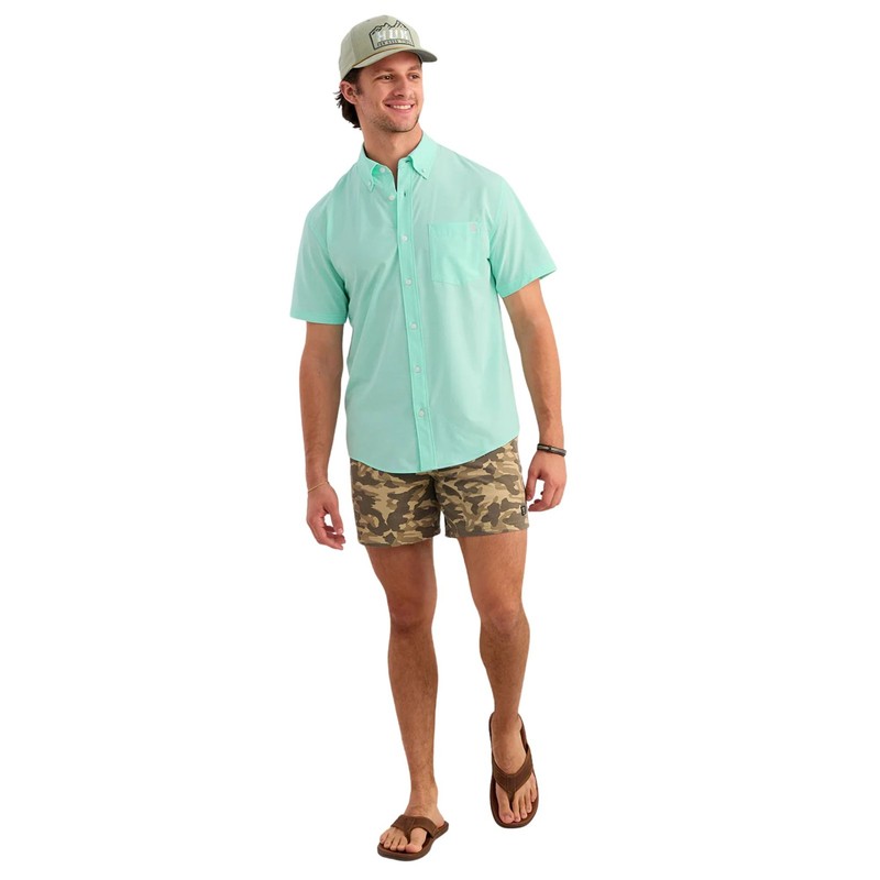 Huk Kona Solid Short Sleeve Men's Button-Down Shirt, Caicos, Large gallery