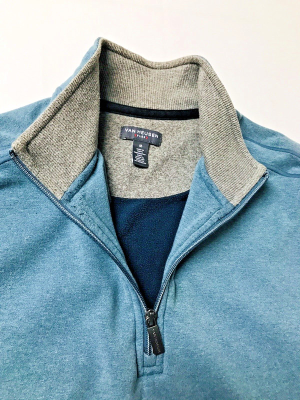 Van Heusen Flex Men's M Pullover Knit Jersey 1/4 Zip Blue Pullover Sweatshirt gallery